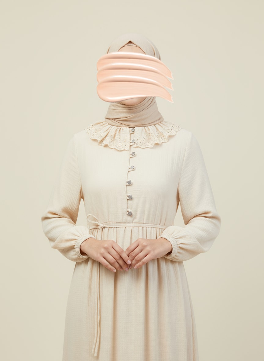 Bej Dantel Bebe Yaka Yarım Düğmeli Müslin Ferace Elbise