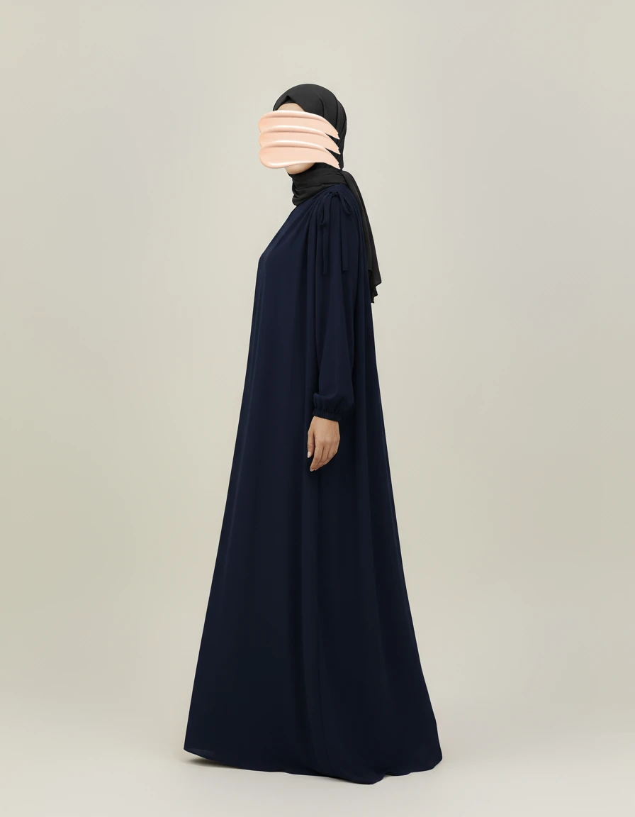 Lacivert Omuz İp Büzgülü Ferace