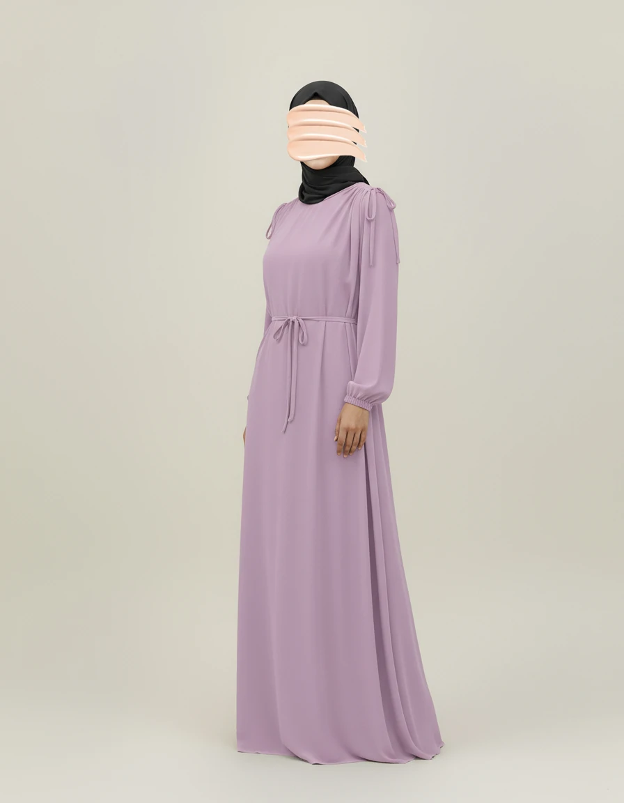 Lila Omuz İp Büzgülü Ferace