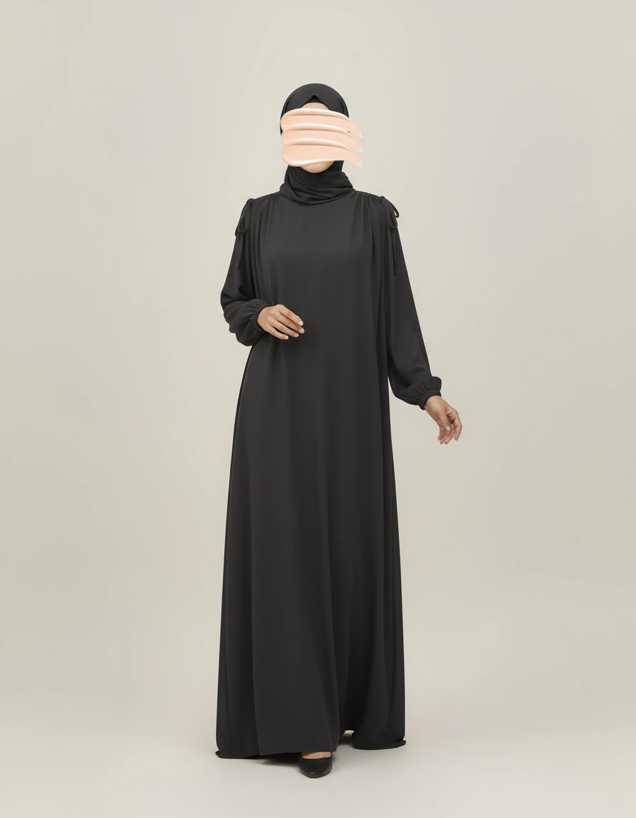 Antrasit Omuz İp Büzgülü Ferace