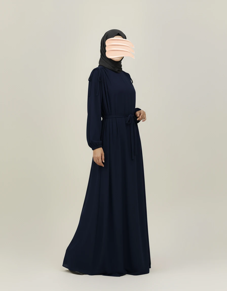 Lacivert Omuz İp Büzgülü Ferace