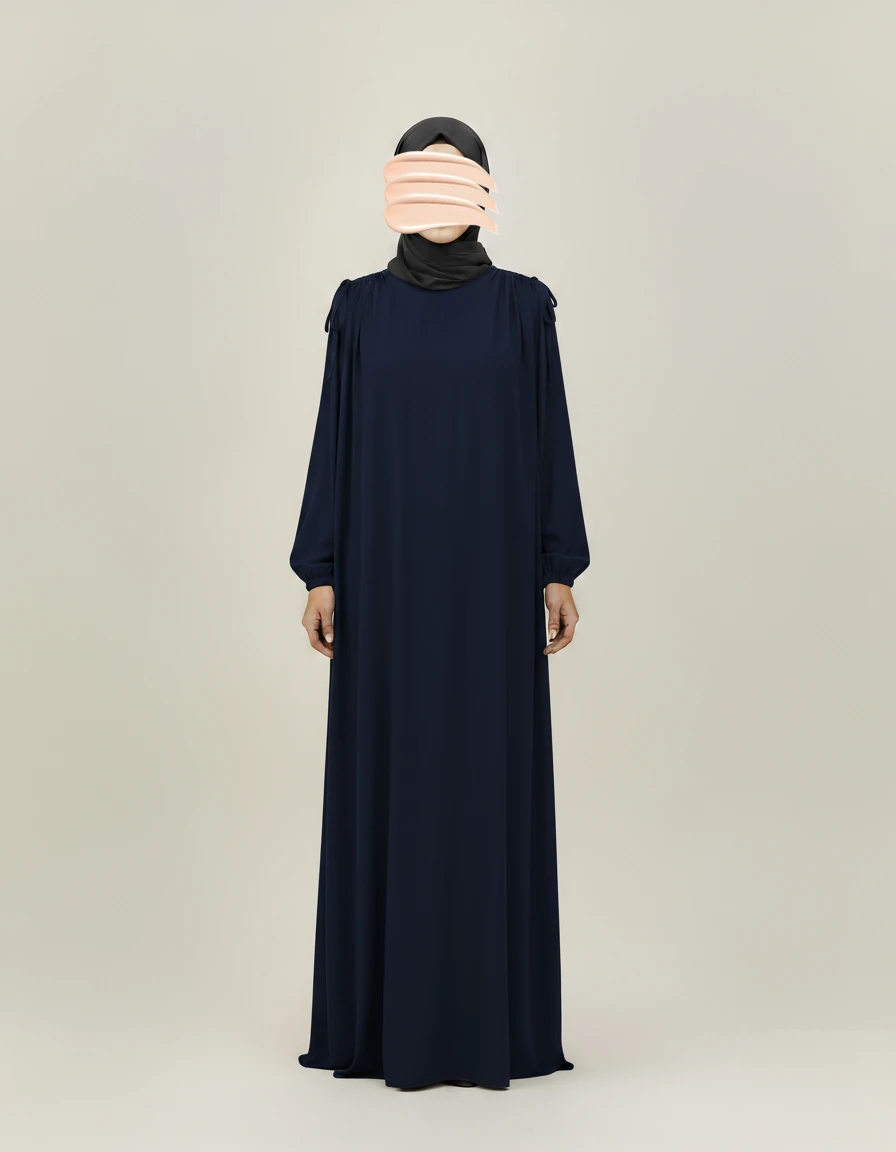 Lacivert Omuz İp Büzgülü Ferace