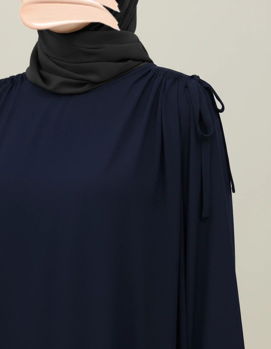 Lacivert Omuz İp Büzgülü Ferace