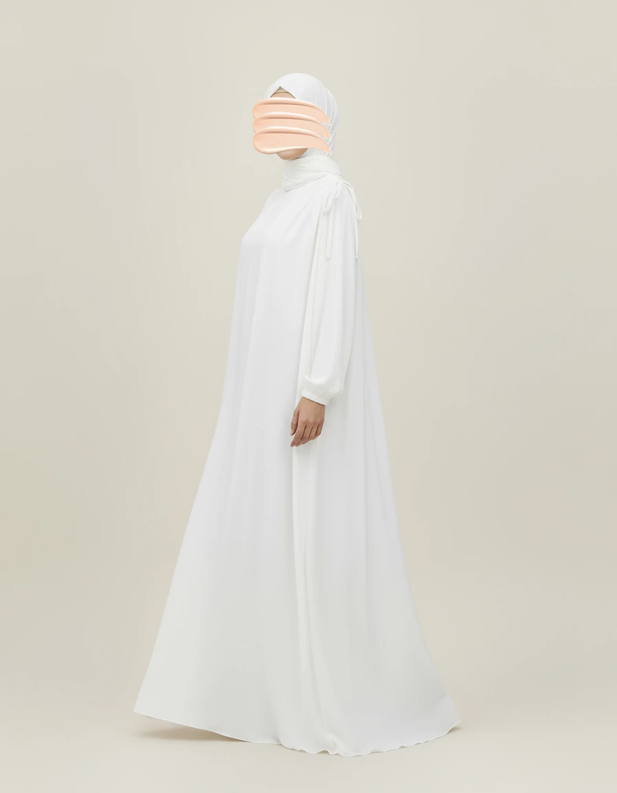 Beyaz Omuz İp Büzgülü Ferace