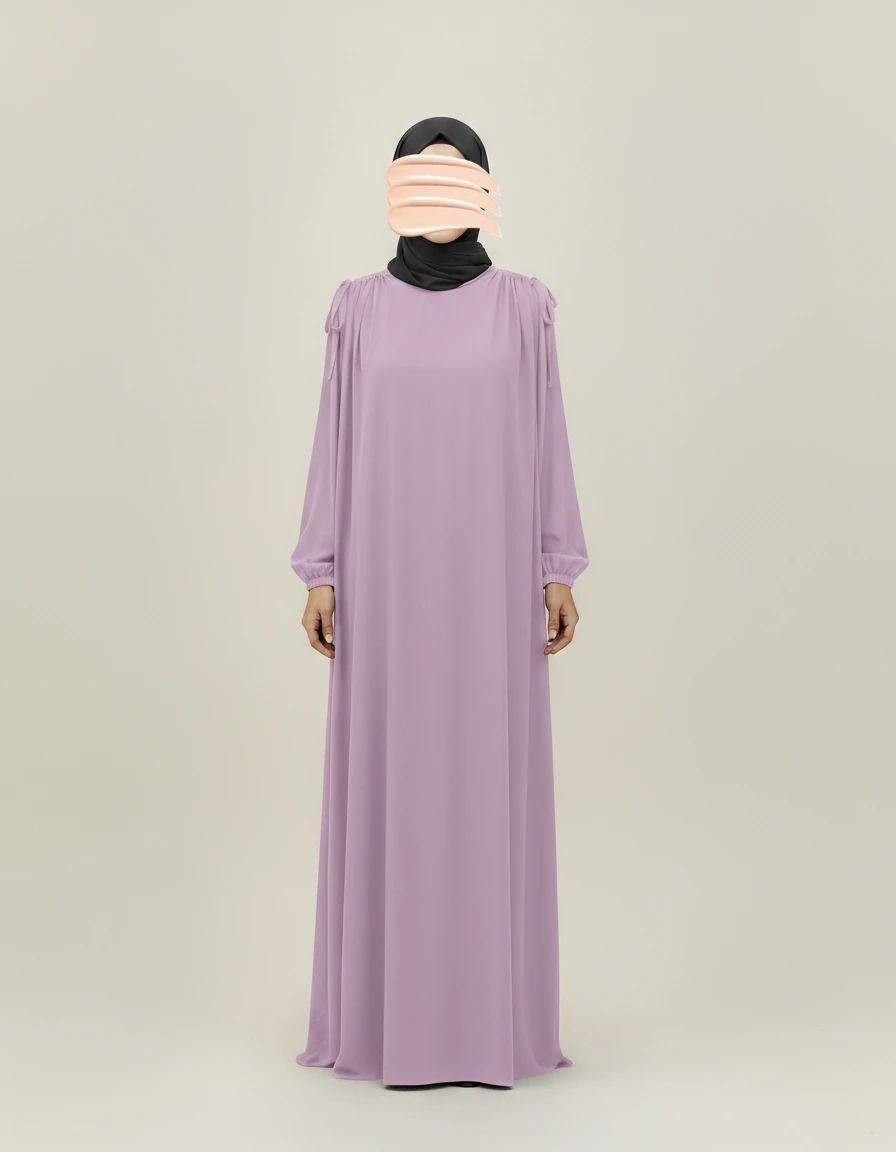 Lila Omuz İp Büzgülü Ferace