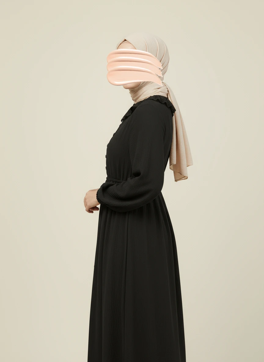 Siyah Dantel Bebe Yaka Yarım Düğmeli Müslin Ferace Elbise