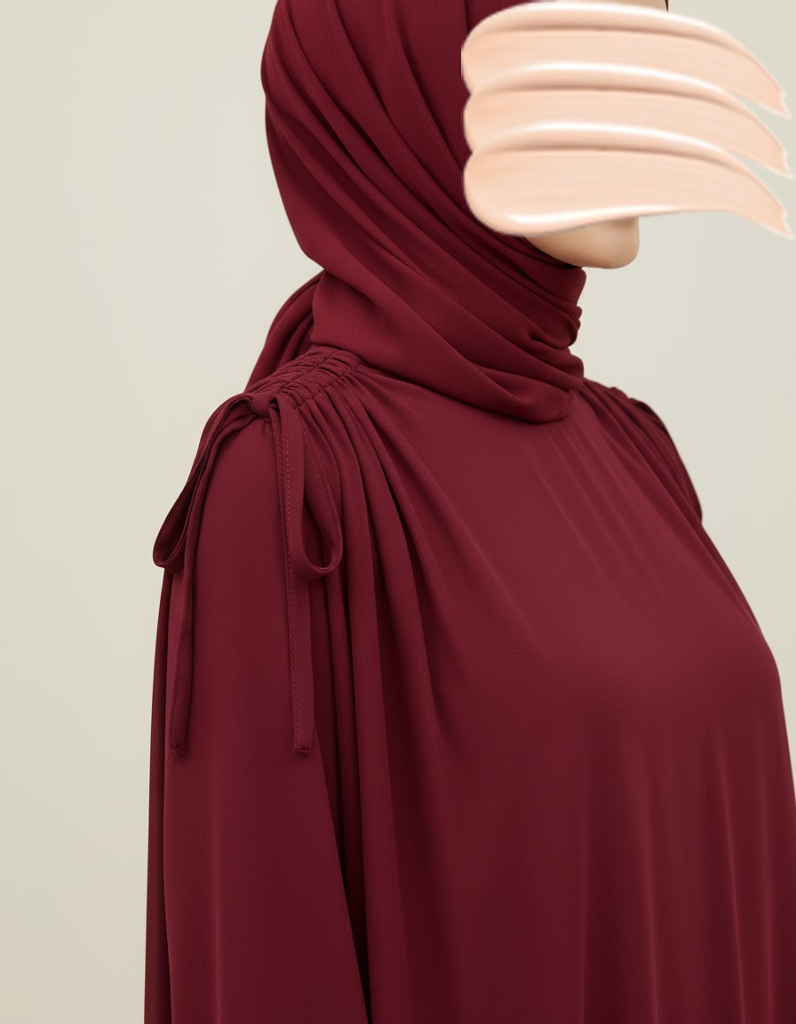 Bordo Omuz İp Büzgülü Ferace