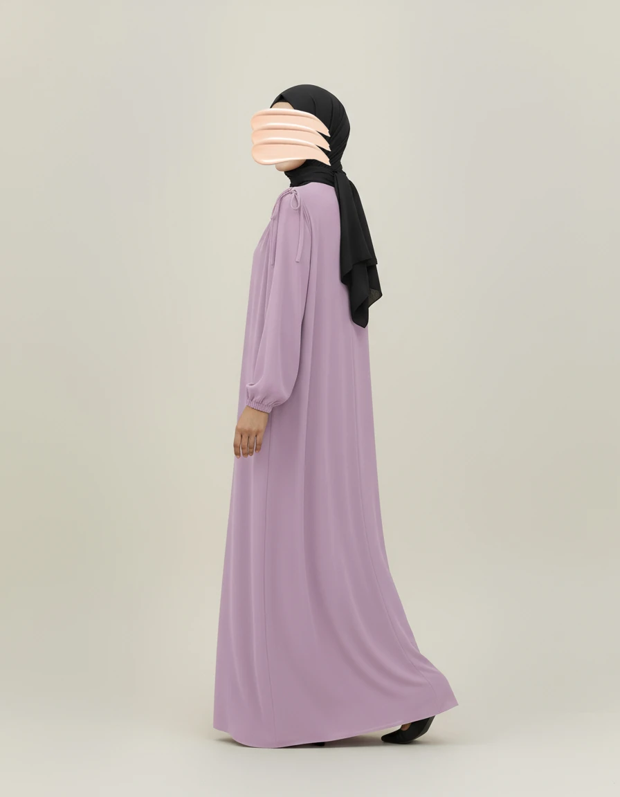 Lila Omuz İp Büzgülü Ferace