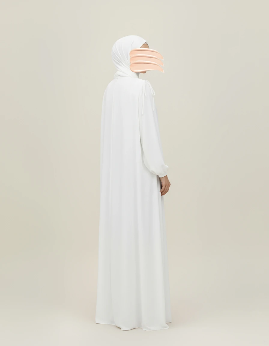 Beyaz Omuz İp Büzgülü Ferace