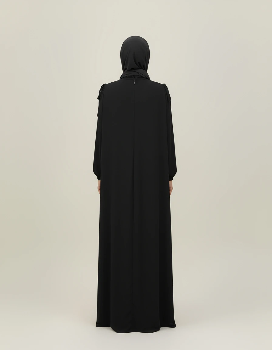 Antrasit Omuz İp Büzgülü Ferace