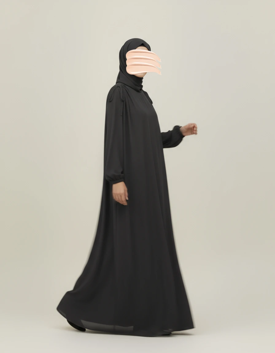 Antrasit Omuz İp Büzgülü Ferace