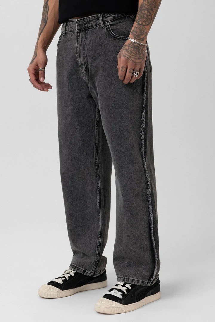 Side Seam Detailed Baggy Jeans Gray