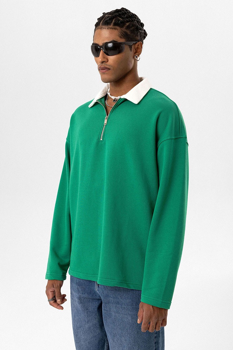 BASIC POLO COLLAR ZIPPERED SWEATSHIRT BENETTON