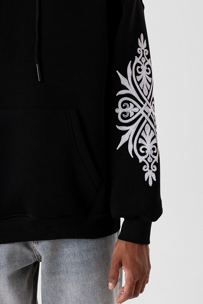 PATTERNED OVERSIZE SWEATSHIRT BLACK