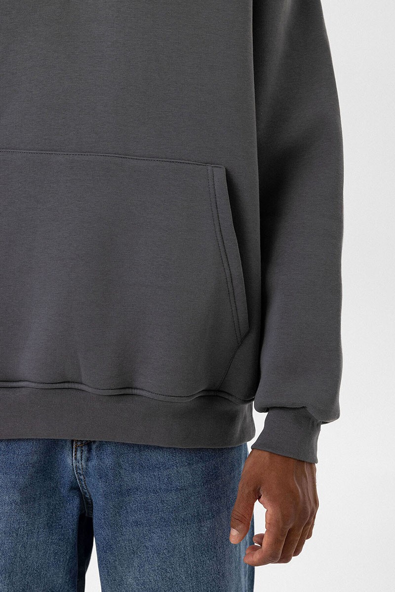 BASIC OVERSIZE ZIPPERED HOODED SWEATSHIRT SMOKED