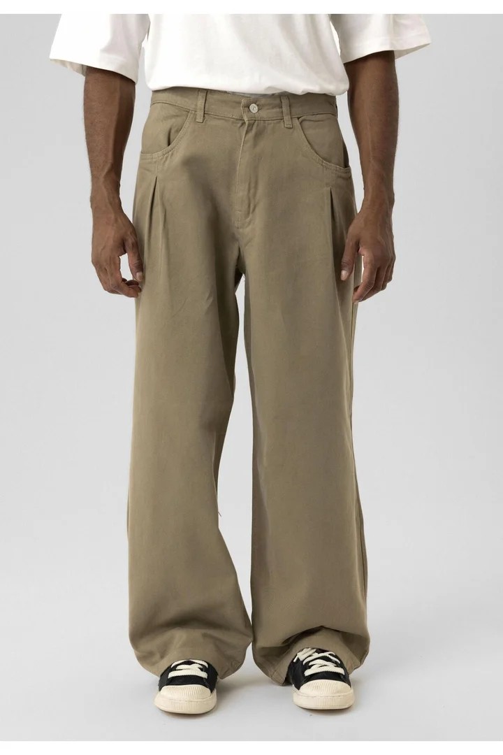 Balloon Fit Gabardine Trousers Khaki