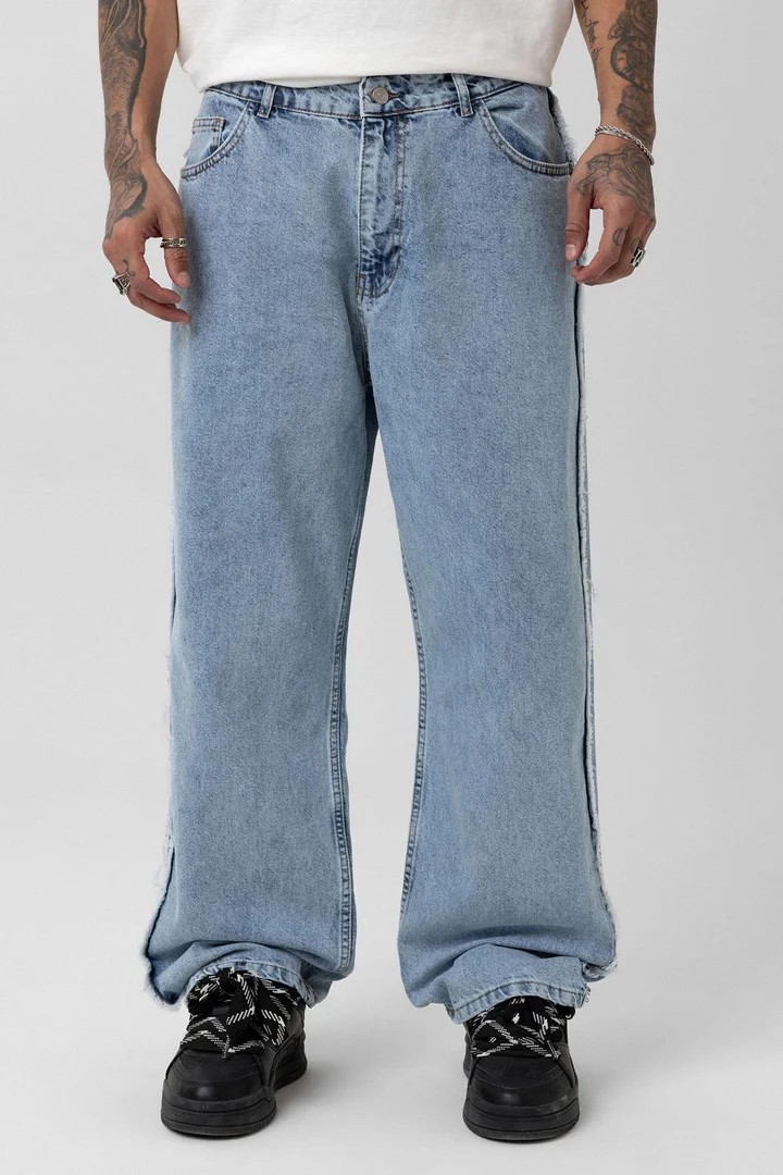 Side Seam Detailed Baggy Jeans Light Blue Melange