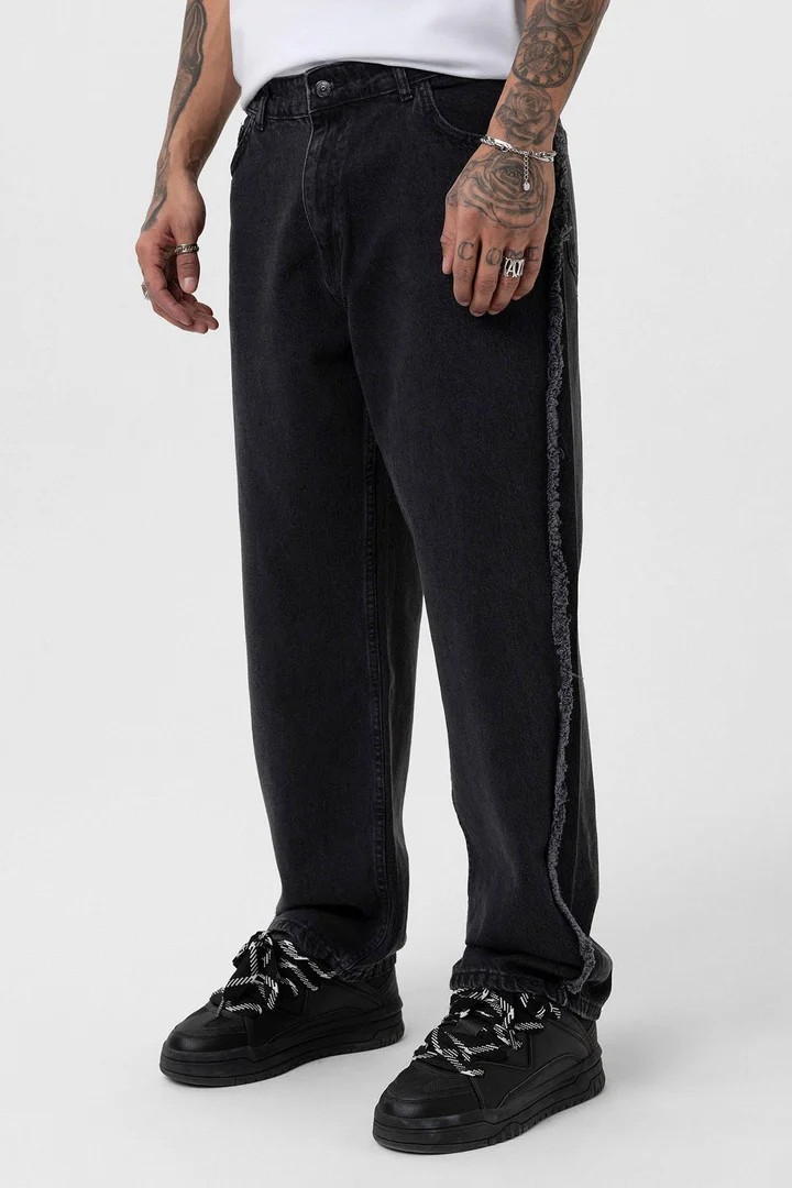 Side Seam Detailed Baggy Jeans Black