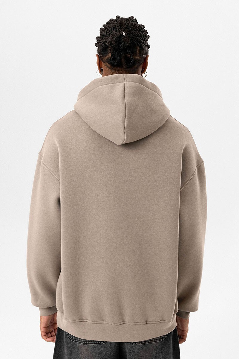 BASIC OVERSIZE ZIPPERED HOODED SWEATSHIRT MINK