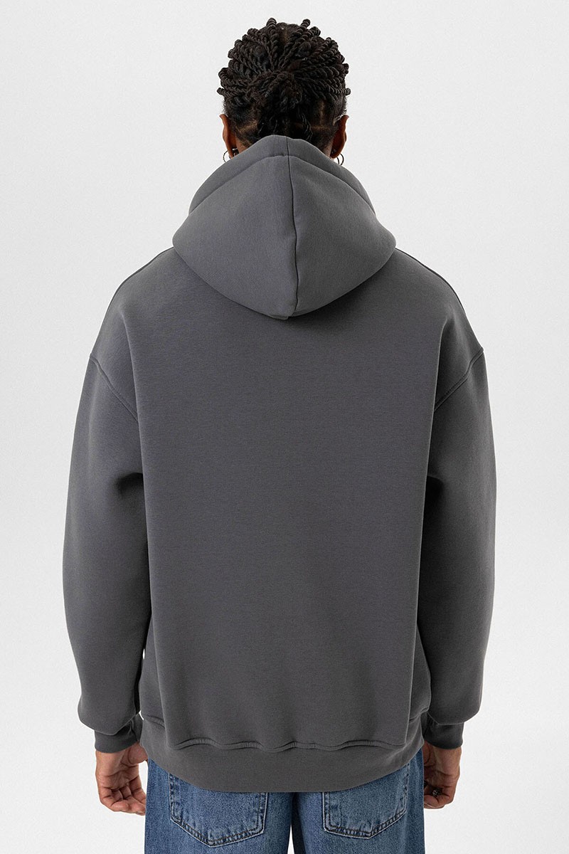 BASIC OVERSIZE ZIPPERED HOODED SWEATSHIRT SMOKED