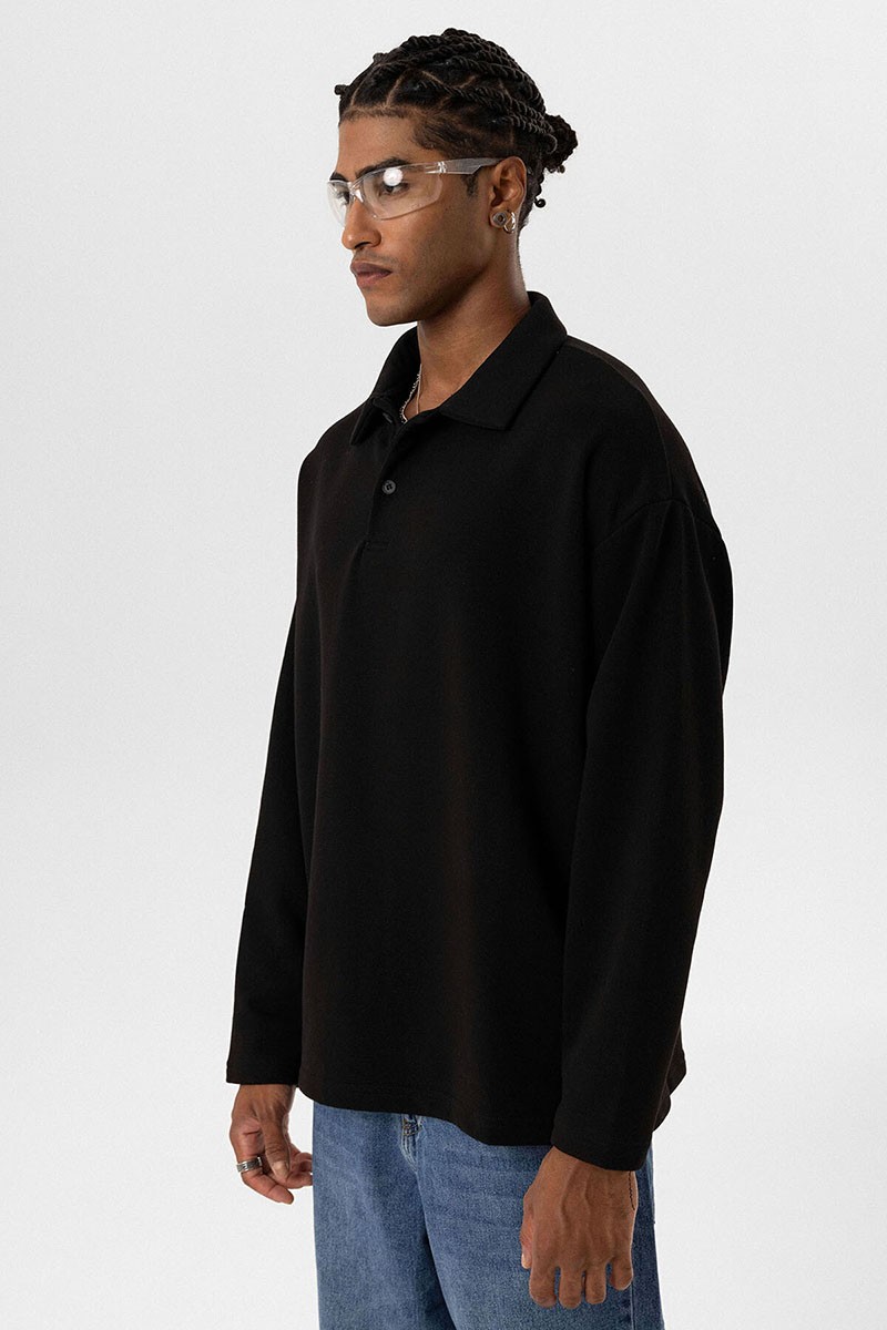 BASIC OVERSIZE ZIPPER DETAIL HOODED SWEATSHIRT BLACK