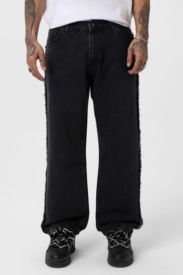 Side Seam Detailed Baggy Jeans Black