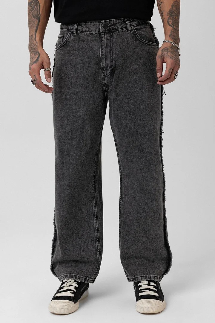 Side Seam Detailed Baggy Jeans Gray