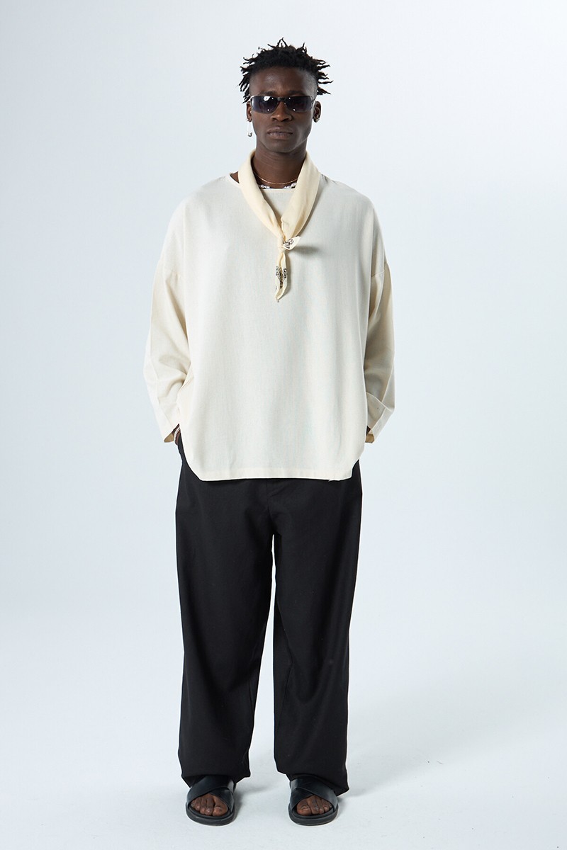 LINEN BAGGY PANTS BLACK