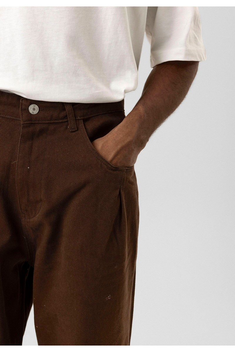 BALLOON FIT GABARDINE TROUSERS BROWN