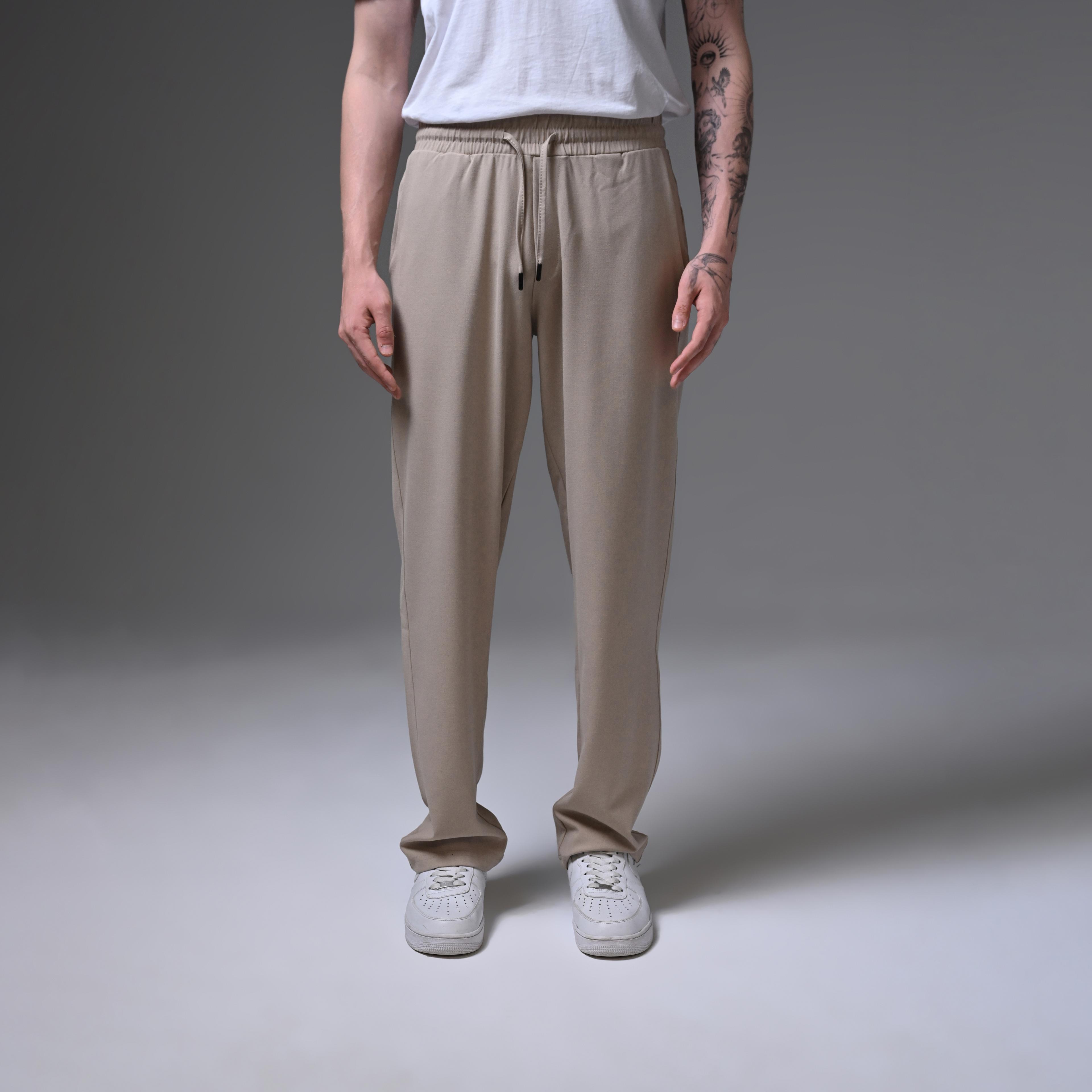 BAGGY FİT FABRİC TROUSERS-STONE