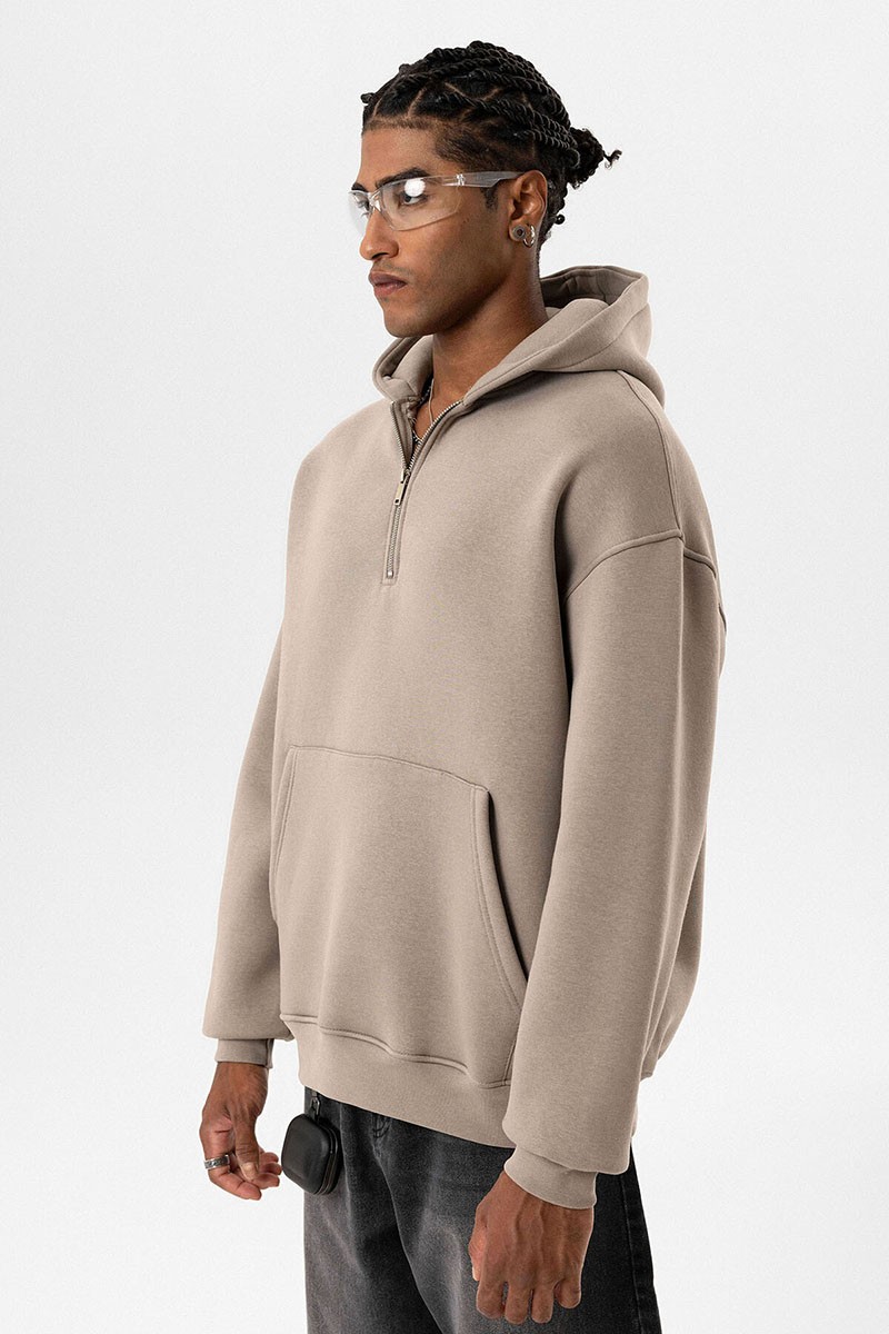 BASIC OVERSIZE ZIPPERED HOODED SWEATSHIRT MINK