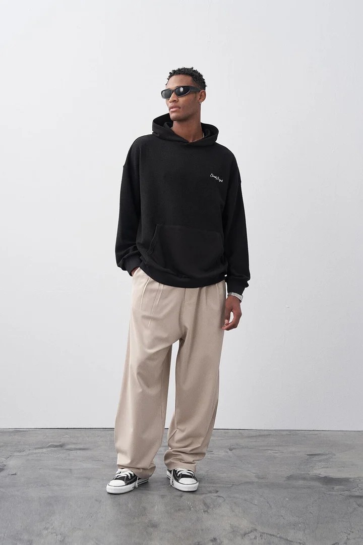 Baggy Fit Fabric Trousers Stone