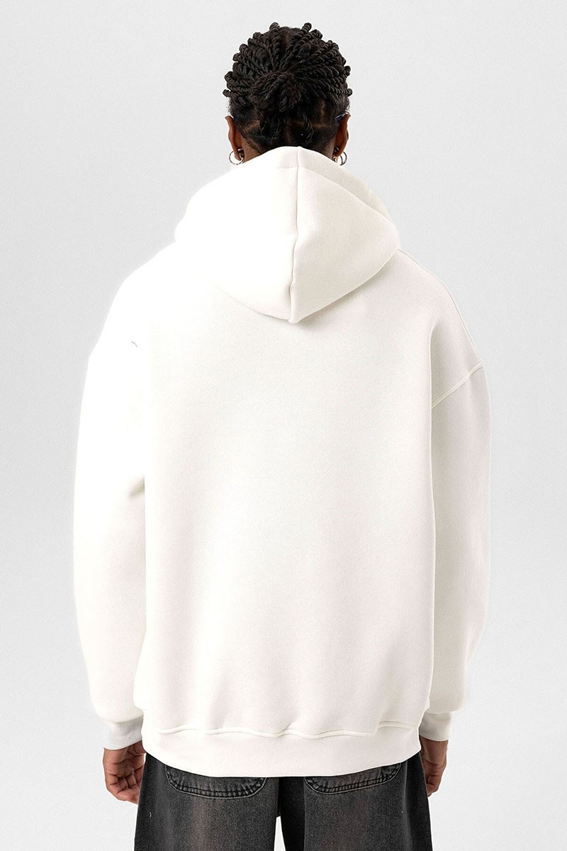 BASIC OVERSIZE ZIPPERED HOODED SWEATSHIRT ECRU