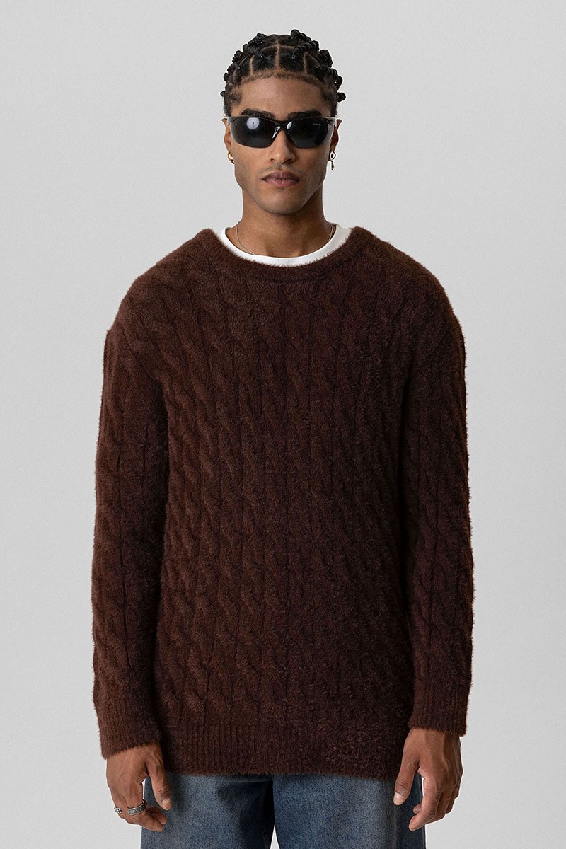 OVERSIZE KNITWEAR SWEATER-BROWN