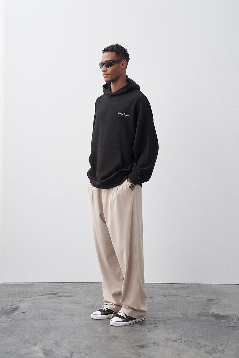 BAGGY FIT FABRIC TROUSERS STONE