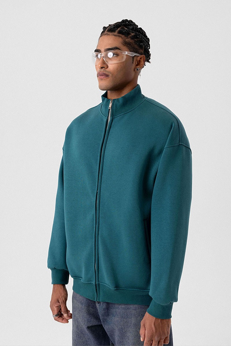 BASIC ZIPPERED OVERSIZE SWEATSHIRT PETROL