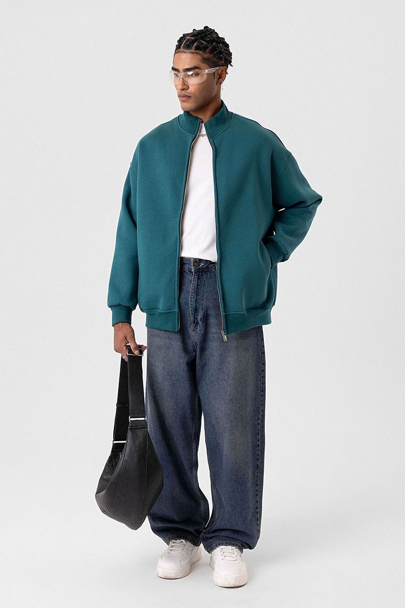 BASIC ZIPPERED OVERSIZE SWEATSHIRT PETROL