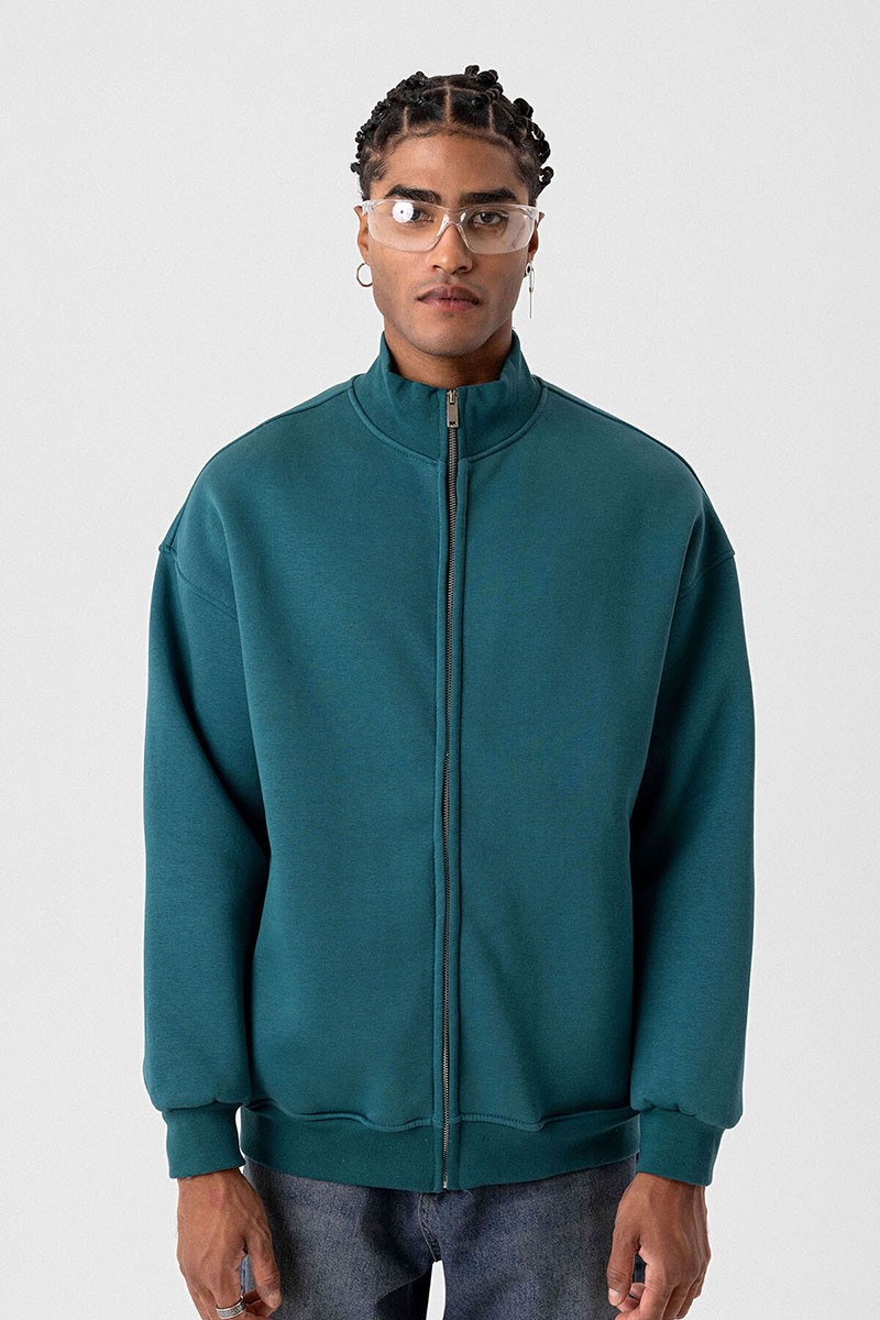 BASIC ZIPPERED OVERSIZE SWEATSHIRT PETROL