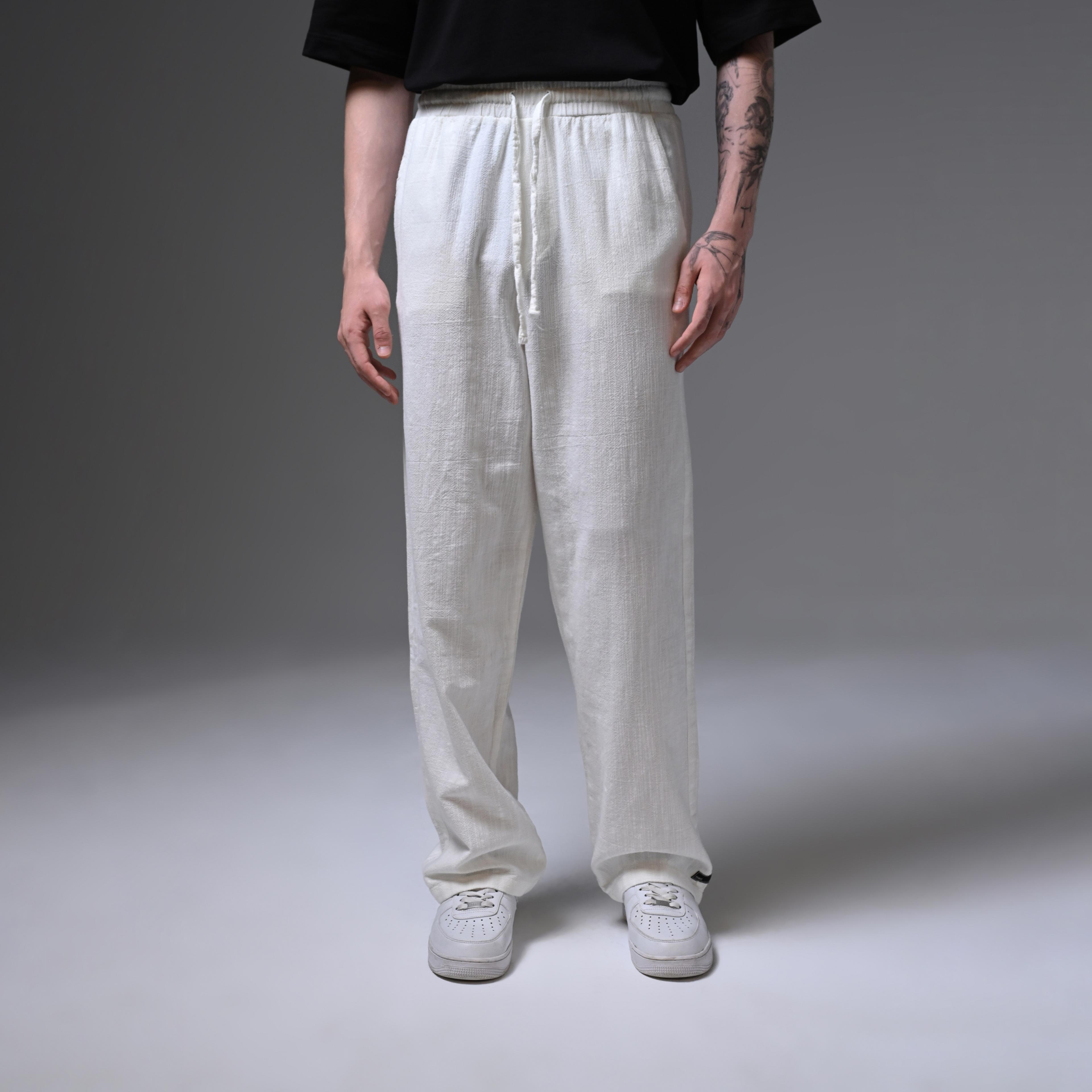 OVERSIZE LINEN TROUSERS-WHİTE