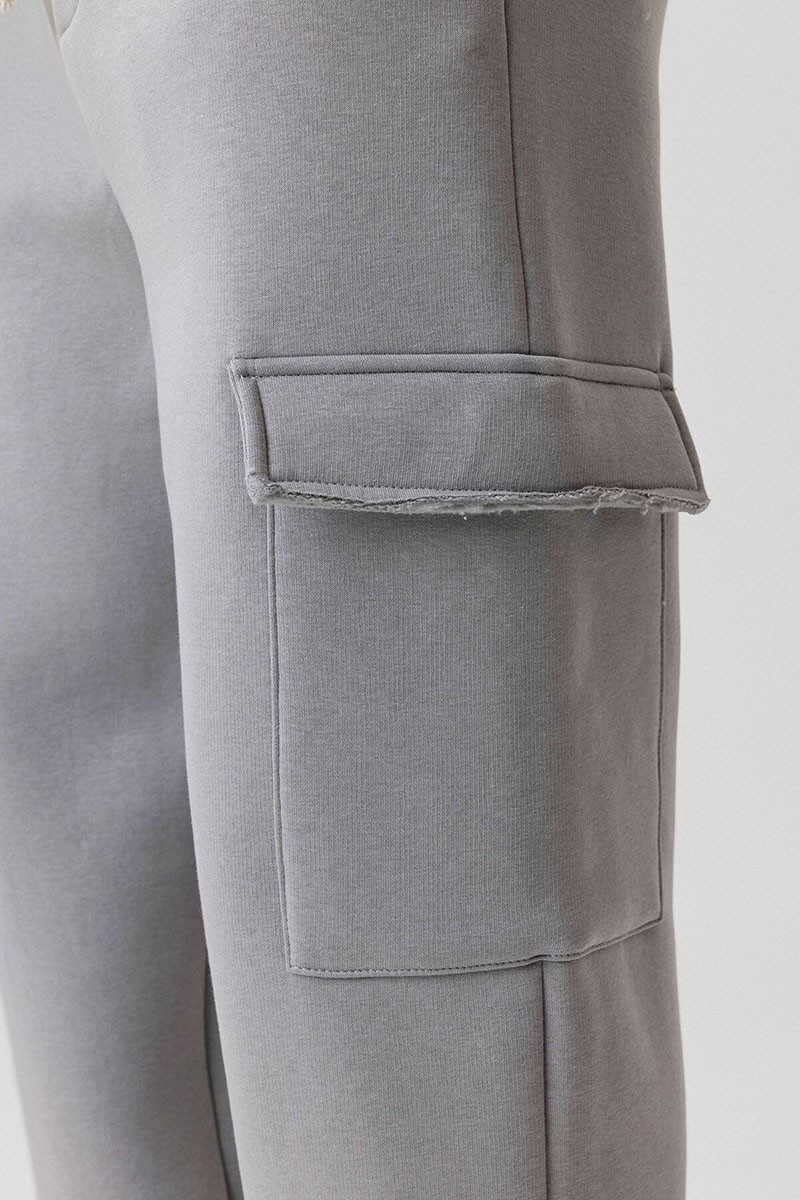 BASIC CARGO POCKET BAGGY TRACKSUIT BOTTOM GRAY