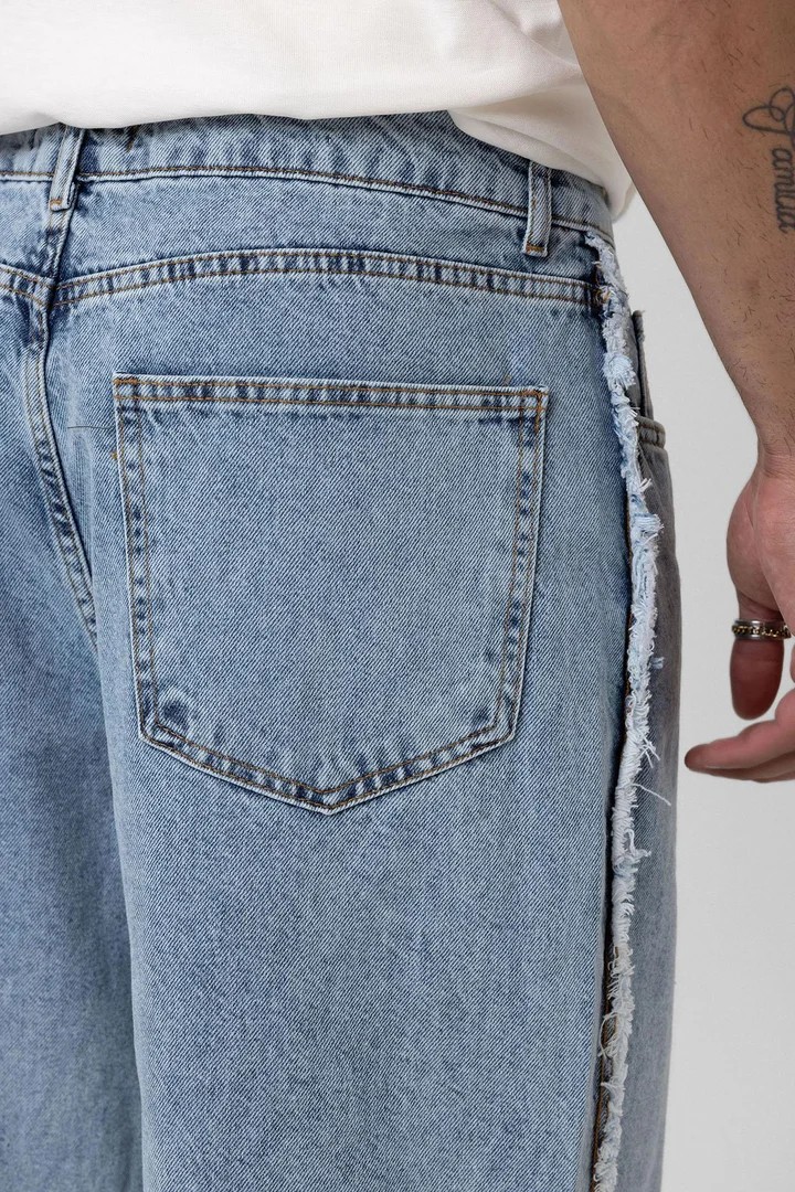 Side Seam Detailed Baggy Jeans Light Blue Melange