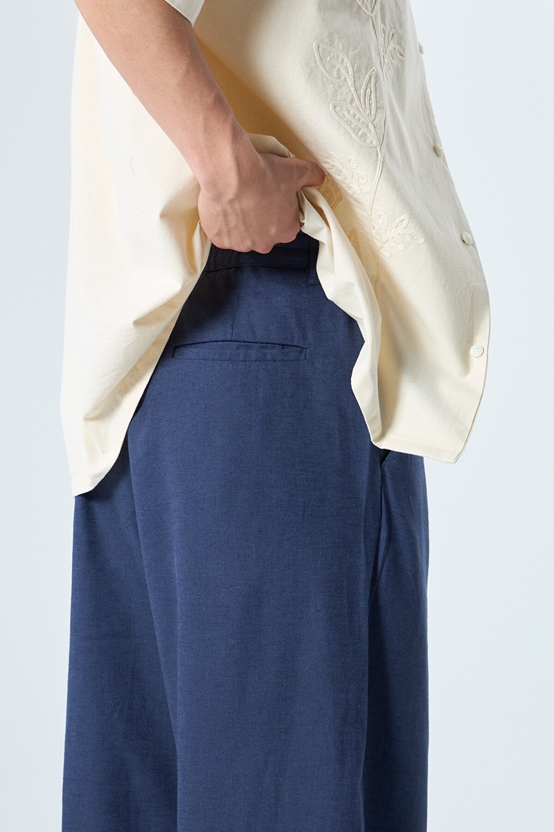 LINEN BAGGY PANTS INDIGO