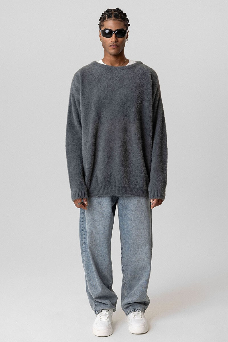 OVERSIZE PLUSH KNITWEAR SWEATER-SMOKED