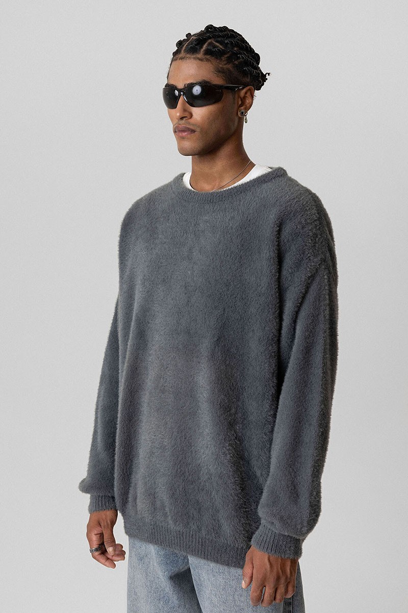 OVERSIZE PLUSH KNITWEAR SWEATER-SMOKED