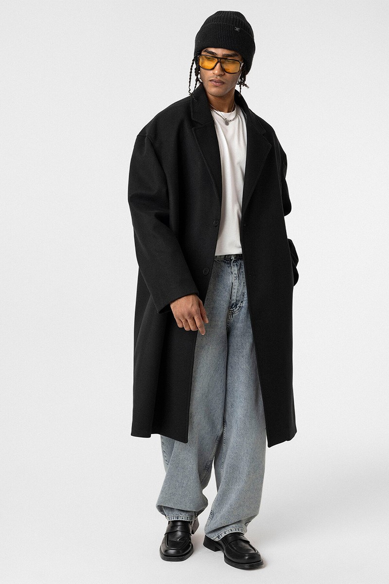 OVERSIZE LONG CASHMERE COAT BLACK