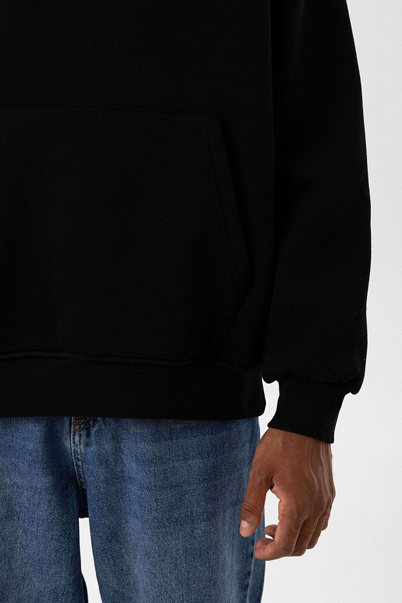 BASIC OVERSIZE ZIPPER DETAIL HOODED SWEATSHIRT BLACK