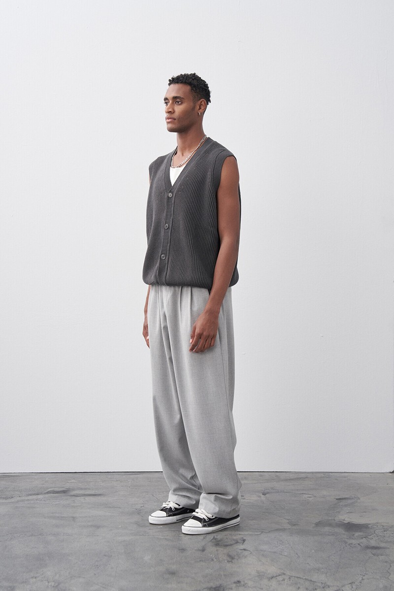 BAGGY FIT FABRIC TROUSERS LIGHT GRAY