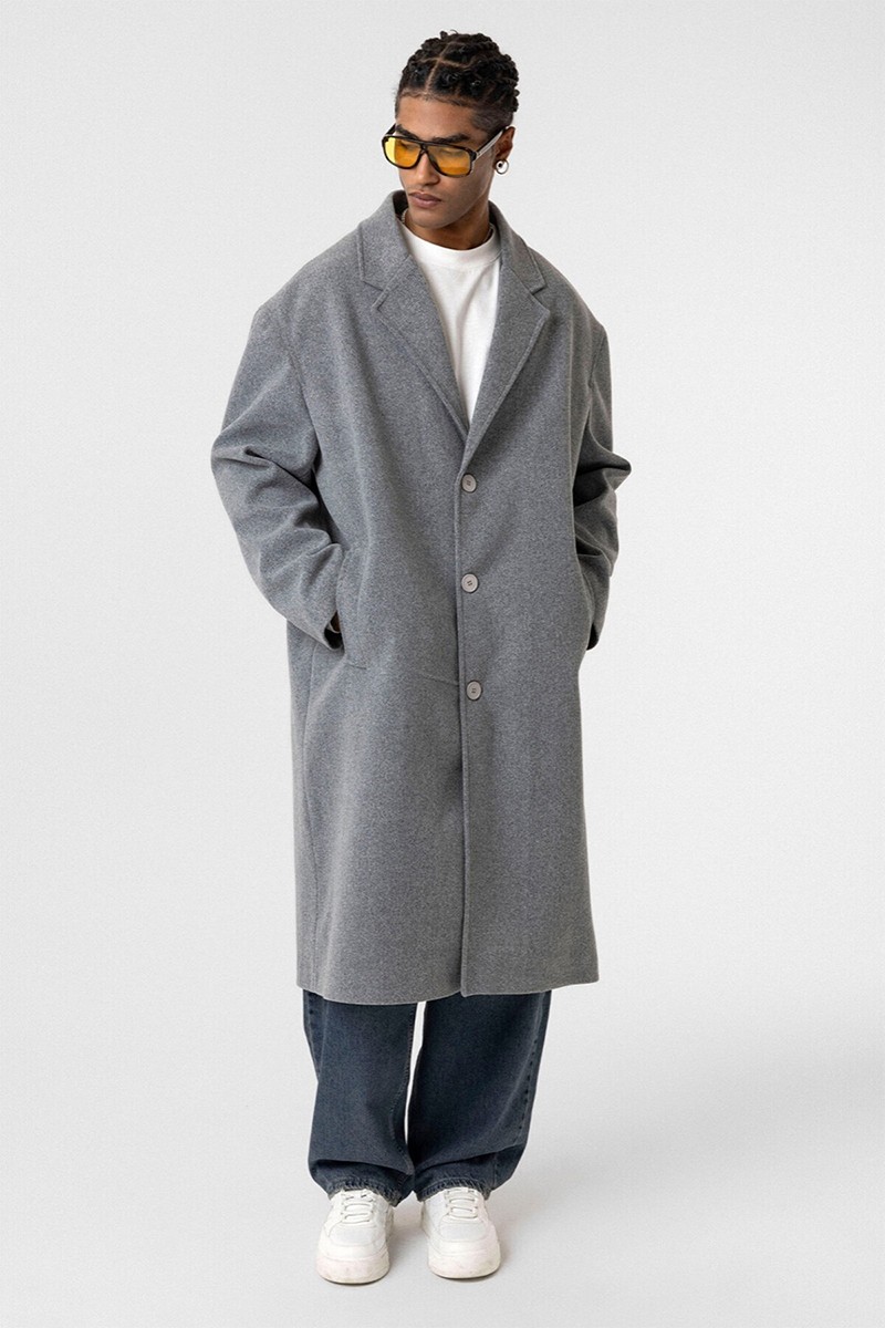 OVERSIZE LONG CASHMERE COAT GRAY