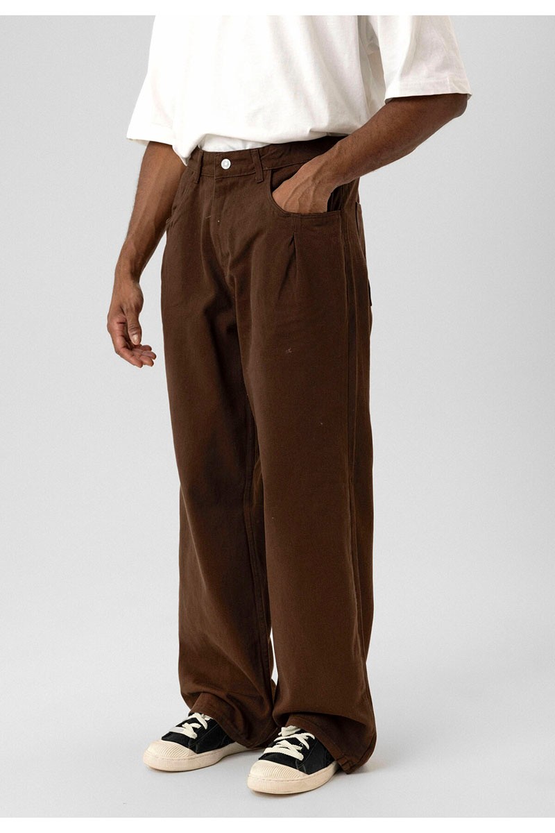 BALLOON FIT GABARDINE TROUSERS BROWN