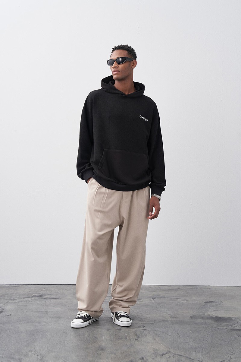 BAGGY FIT FABRIC TROUSERS STONE